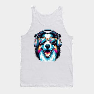 Portuguese Sheepdog Smiling DJ in Bold Colors Tank Top